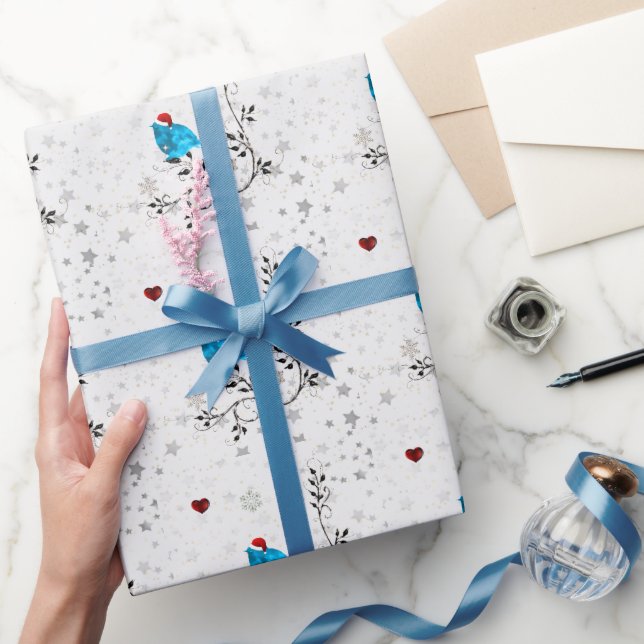 Papier Cadeau Bluebird dans le chapeau du Père Noël (Cadeaux)