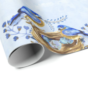 Papier Cadeau Bluebirds de nidification de l'aquarelle