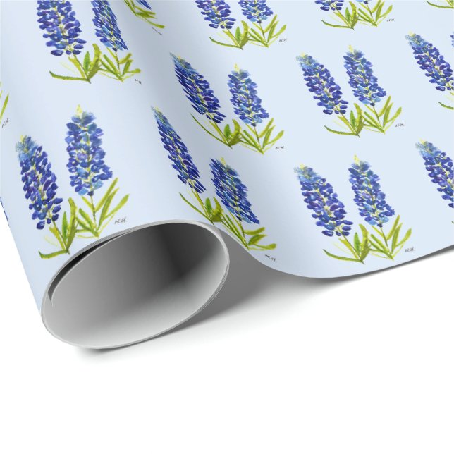 Papier Cadeau Bluebonnets Texas Fleurs Fleur sauvage Aquarelle W (Coin rond)