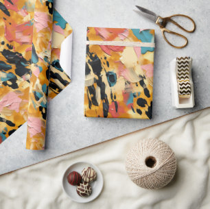 Papier Cadeau Blush Coral Aqua Gold Abstrait