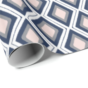 Papier Cadeau Blush et Navy Diamond Ikat Motif