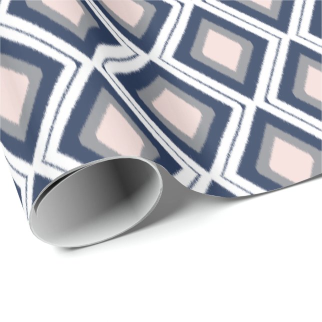 Papier Cadeau Blush et Navy Diamond Ikat Motif (Coin rond)
