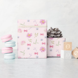 Papier Cadeau Blush Pink Bow Floral Girl cadeau d'anniversaire