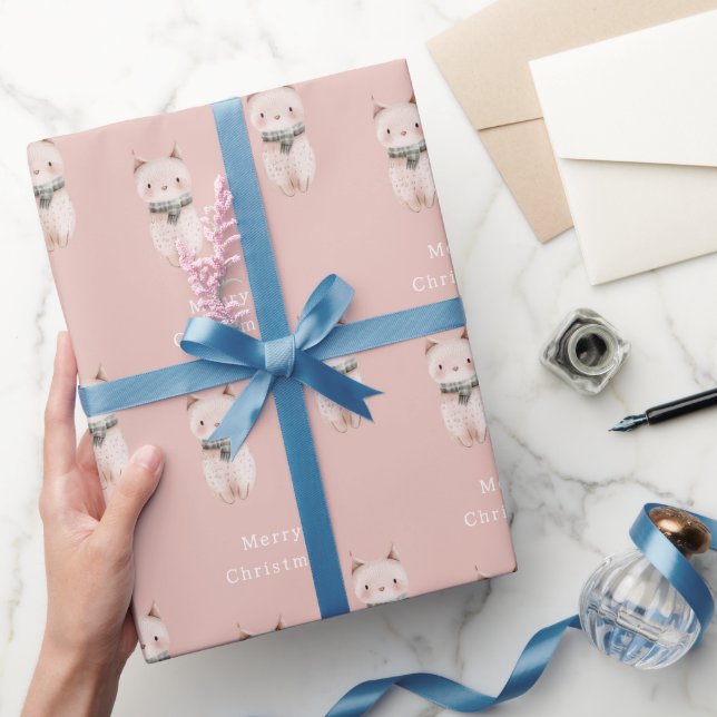 Papier Cadeau Blush Pink Cat Christmas (Cadeaux)