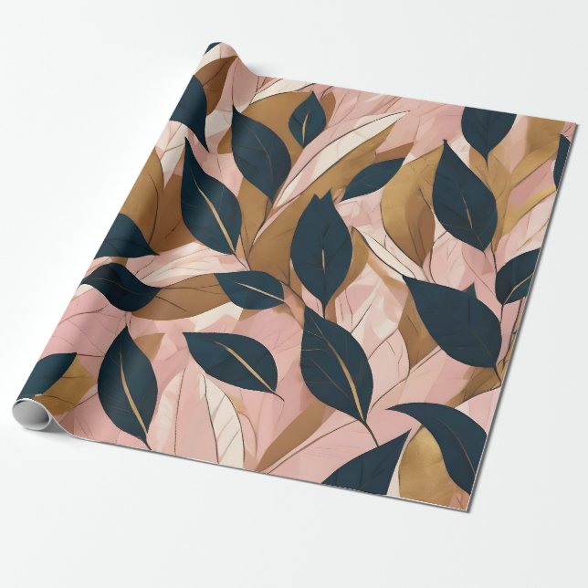 Papier Cadeau Blush Pink Gold Boho Collection Feuille tendance (Déroulé)