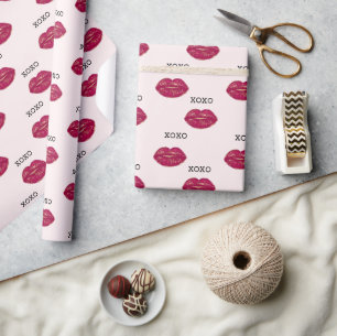 Papier Cadeau Blush rose Kiss rouge lèvres XOXO