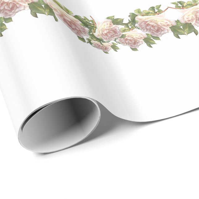 Papier Cadeau Blushing Ivory Peach Rose (Coin rond)