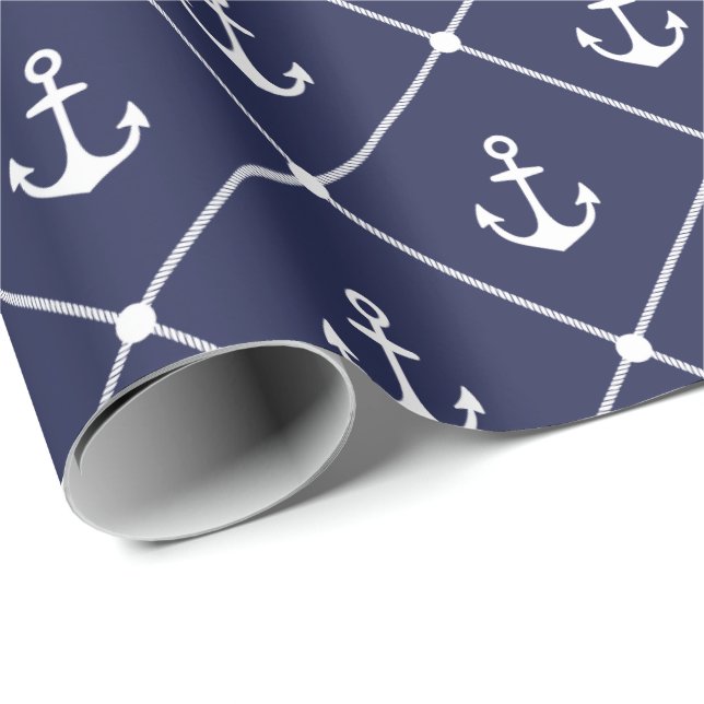 Papier Cadeau Boat Lover corde Ancre nautique Motif côtier (Coin rond)