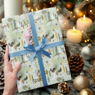 Papier Cadeau Bohème Fantaisiste avec Vert Terreux et Or