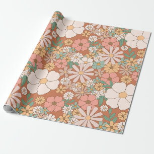 Papier Cadeau Bohème Vintage Floral Rétro Style Botanique Hippie