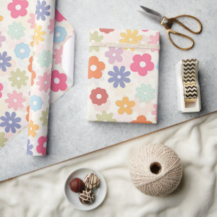 Papier Cadeau Boho 70's Retro Daisy Flowers