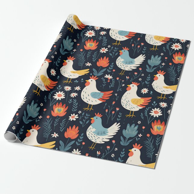 Papier Cadeau Boho Anniversaire Vacances poulet Matte (Déroulé)