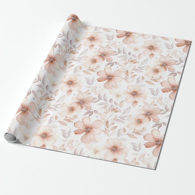 Papier Cadeau Boho Aquarelle Charme Floral (Déroulé)