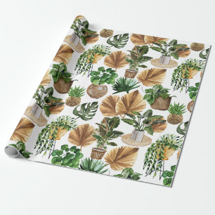 Papier Cadeau Boho Aquarelle Motif intérieur Maison Plante W
