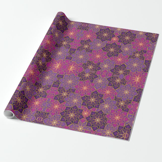 Papier Cadeau Boho arabe Elégant géométrique Marocain rose viole (Déroulé)