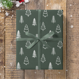 Papier Cadeau Boho Arbres Pins Noël Moderne Minimaliste Forêt