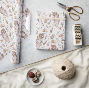 Papier Cadeau Boho automne feuillage rouille verte