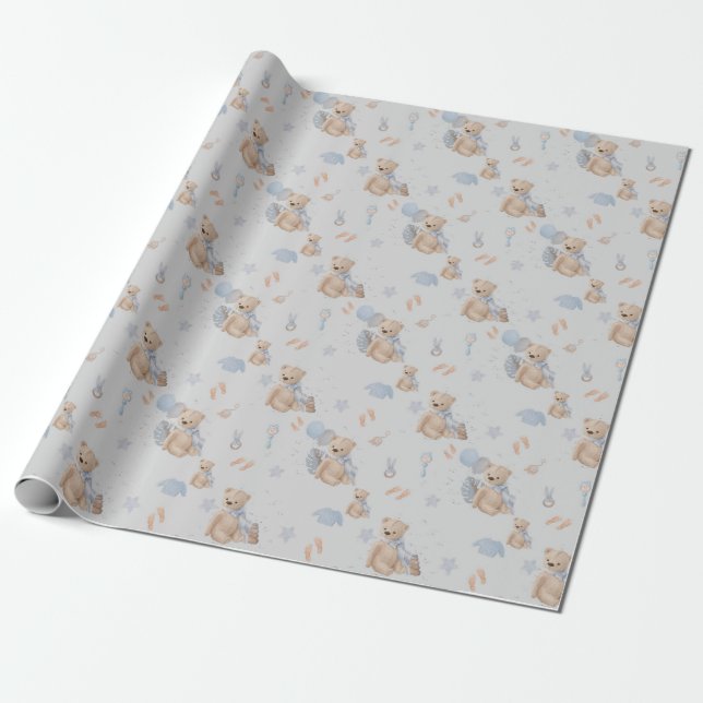 Papier Cadeau Boho bébé ours en peluche Papier d'enveloppement (Déroulé)
