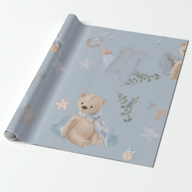 Papier Cadeau Boho bébé ours en peluche Papier d'enveloppement (Déroulé)