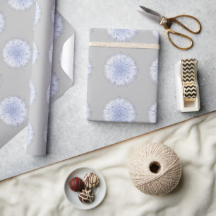 Papier Cadeau Boho Bleu Blanc Dandelion Fleur sauvage Gris de ma