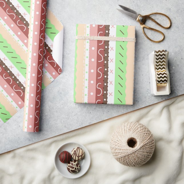 Papier Cadeau Boho Brown, Bourgogne, vert et mauve Whimsical (Artisanat)