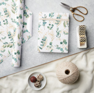 Papier Cadeau Boho Chic Aquarelle Eucalyptus Vert Éclosion