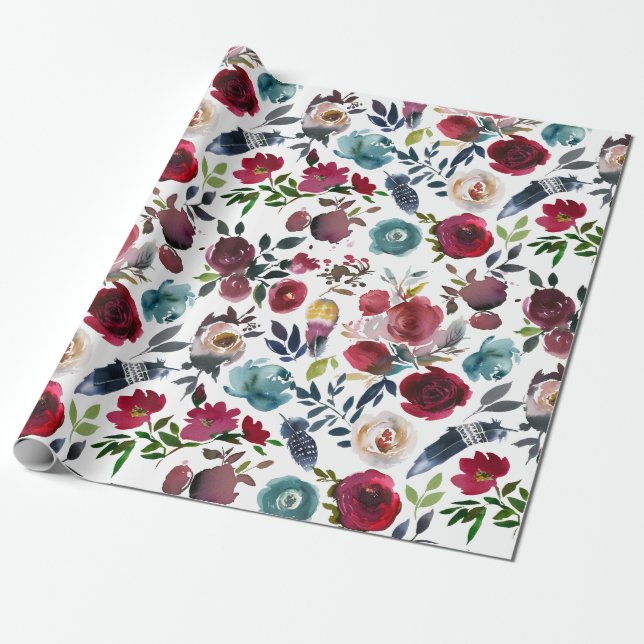Papier Cadeau Boho Chic Bourgogne et Mariage de automne d'automn (Déroulé)