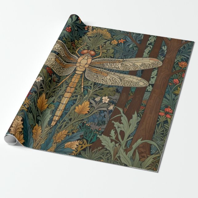 Papier Cadeau Boho chic dragonfly de style Art nouveau (Déroulé)