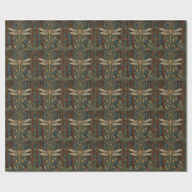 Papier Cadeau Boho chic dragonfly de style Art nouveau (Plat)