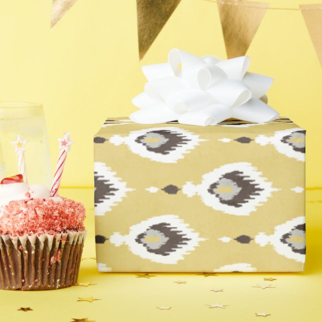 Papier Cadeau Boho chic jaune ikat motif tribal monogramme (Fête d'anniversaire)