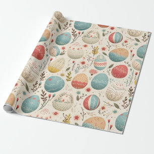 Papier Cadeau Boho Colorful OEufs de Pâques et Fleurs sauvages