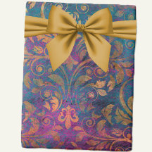 Boho damask élégant violet bleu or