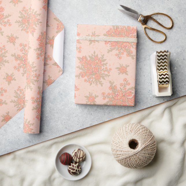 Papier Cadeau Boho Elegant Peach Orange Floral (Artisanat)