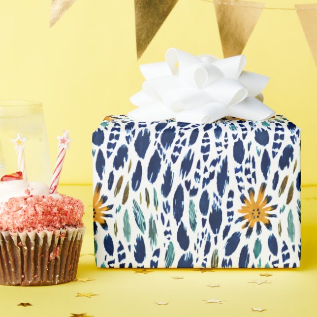 Papier Cadeau Boho Feather & Floral Pattes (Fête d'anniversaire)