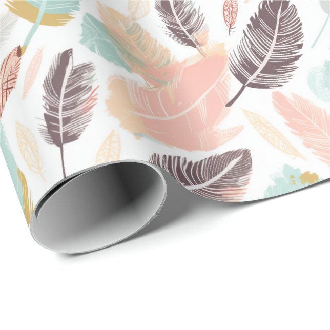 Papier Cadeau Boho Feathers Envelopper le papier (Coin rond)
