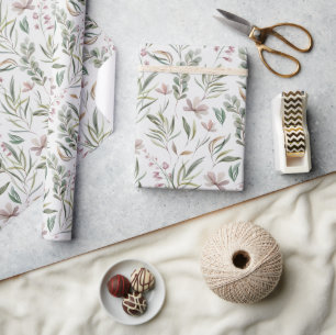 Papier Cadeau Boho Fleurs sauvages Dusty Rose Sage Vert