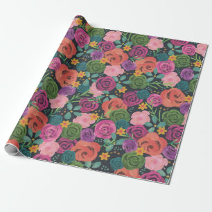 Papier Cadeau boho floral rose élégant chic fleurs botaniques ch