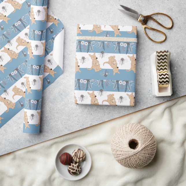 Papier Cadeau Boho Kangaroo Boy Baby shower papier enveloppement (Artisanat)