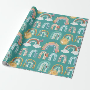 Papier Cadeau Boho moderne Arc-en-ciel Turquoise Terracotta mout