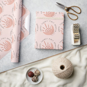 Papier Cadeau Boho Moon Sun Blush Joyeux 21e anniversaire Nom
