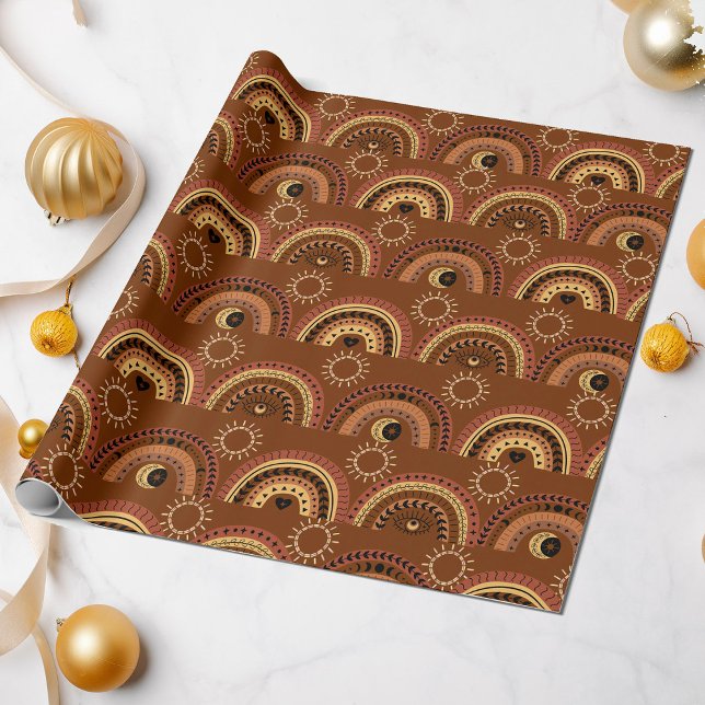 Papier Cadeau Boho Mystic Eye Rainbow Brown Arrière - plan (Créateur téléchargé)