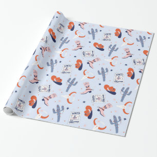 Papier Cadeau Boho Noël Occidental - Bleu