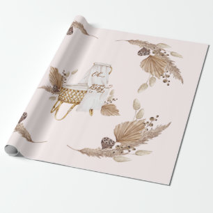 Papier Cadeau Boho Oh Baby Brown et rose Bassinet 