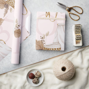Papier Cadeau Boho Oh Baby Brown & Pink Bassinet Roll