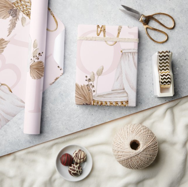 Papier Cadeau Boho Oh Baby Brown & Pink Bassinet Roll (Artisanat)