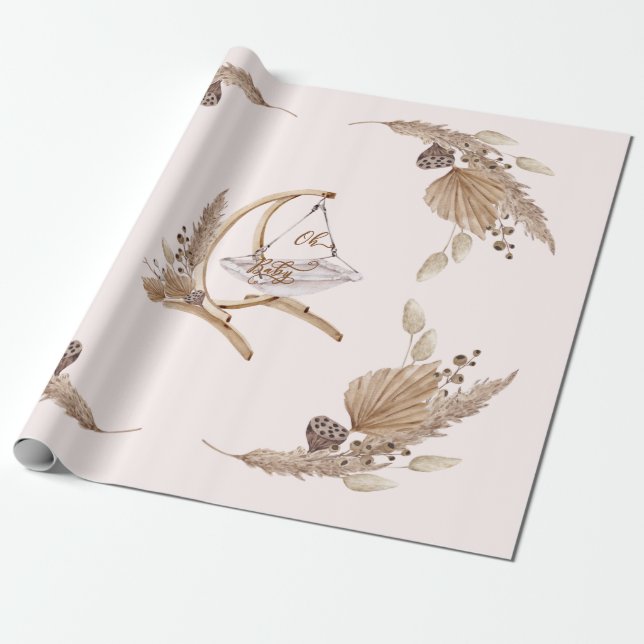 Papier Cadeau Boho Oh Baby Swing Brown et rose (Déroulé)