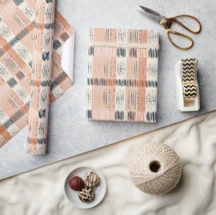 Papier Cadeau Boho ornements autochtones marine rousse géométriq