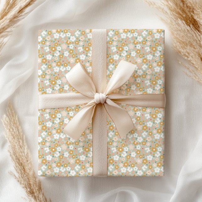 Papier Cadeau Boho Pastel Floral Féminin Rétro (Créateur téléchargé)