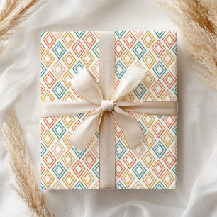 Papier Cadeau Boho Pastel Girl Retro vert rose géométrique