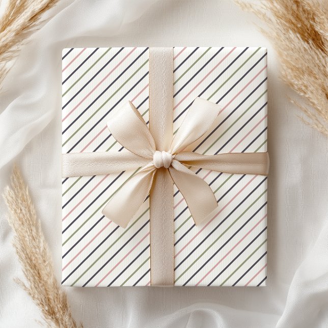 Papier Cadeau Boho Pastel Moderne Rose Vert Gris Rayures (Créateur téléchargé)